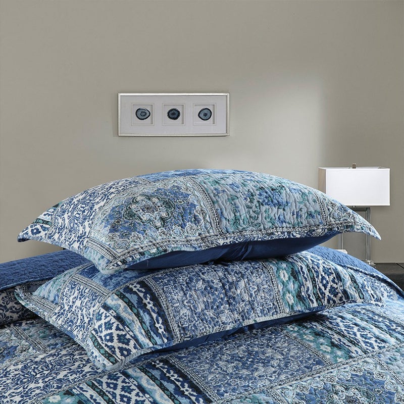 NEWLAKE Cotton Bedspread Quilt Sets-Reversible Patchwork Coverlet Set, Blue Classic Bohemian Pattern,Queen Size - Image 4
